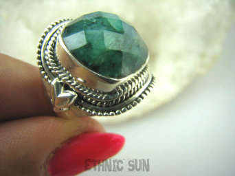 bpee3357 SZMARAGDOWY KLEJNOT !!!! Pierścień Zielony Szmaragd Indyjski Szmaragdy r.14 Srebro 925 #
