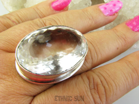 bpee4612 MASYWNY duzy gruby OKAZ 23G !! Pierścień Pierścionek naturalny Kryształ Górski naturalny odpromiennik r.22/ r.23 Srebro 925 #