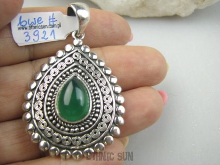 bwe3921 Niezwykły DWUSTRONNY WISIOR 17 g !!! Naturalny ZIELONY I CZARNY ONYKS Cudo z każdej strony Srebro 925 #