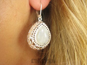 bke1127 WOOW ZJAWISKOWO PIĘKNE wzory i Duże okazy kamieni EKSKLUZYWNE ażurowe LEKKIE i DUŻE Kolczyki Kamień Księżycowy angielskie zapięcie Srebro 925