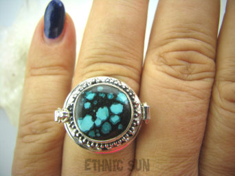 bpe5193 PRZEPIĘKNY UNIKAT NA SZCZĘŚCIE !!! SEKRETNIK Otwierany Pierścień na Zdjęcia lub Marzenia oraz Truciznę Turkus Turkusy r.19 Srebro 925 #