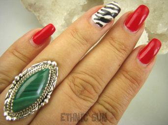 bpe7948 Biżuteria Egzotyczna !!! Cudowny MALACHIT W ORIENTALNEJ OPRAWIE -  Pierścień MALACHIT - pobudza kreatywność r.17 Srebro 925 #