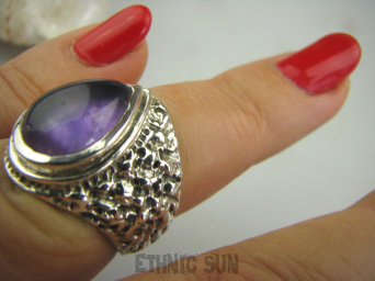 bpe4486 Orient  Pierścień zdobiona obrączka naturalny AMETYST - kamień mądrości r.13/r.14 Srebro 925 #