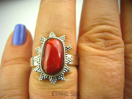 bpe2618 Koralowa Gałązka !!! Orientalny Delikatny Pierścień naturalny Koral ROBACZYWKA - pobudza strumień miłości r.17 Srebro 925