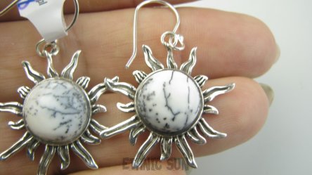 bke1168 Cudowna Energia ! Duże Słoneczka PRZEPIĘKNE EGZOTYCZNE SŁOŃCE !!!! Duże i Lekkie Kolczyki Agat Dendrytowy Srebro 925