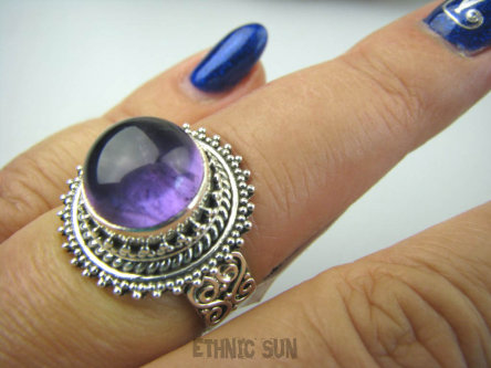 bpe5916 ZJAWISKOWO PIĘKNY Pierścień naturalny fioletowy Ametyst - kamień mądrości r.15/ r.16 Srebro 925 #