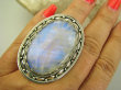 bpe9728 NIEZIEMSKI OKAZ 29 GRAMÓW !!! Egzotyczny Długi 5 cm Regulowany Pierścień Pierścionek Kamień Księżycowy r.15, r.16, r.17, r.18  orientalne Srebro 925 # - 3