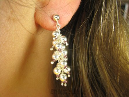 bkee953 Nadzwyczajne Lekkie, długie Lśniące Kolczyki na sztyft kuleczki Granaty Srebro 925