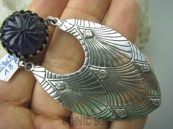 bwee1881 MAROKAŃSKA PIĘKNOŚĆ 7.5 cm / 3.8 cm 26 gramów Długi szeroki Wisior MAROKO AMETYST Srebro 925 #