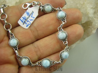 bb2945 Anielski Kamień !!! Błękitna Delikatna Bransoleta Larimar - stawy, serce lęki, otwiera czakrę gardła orientalne Srebro 925 #