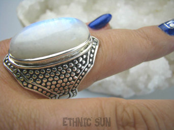 bpe5889 WIELOBARWNY PTAK !DUŻY Masywny 17 gramów !! Pierścień Wielobarwny KAMIEŃ KSIĘŻYCOWY r.18/ r.19 Srebro 925 #