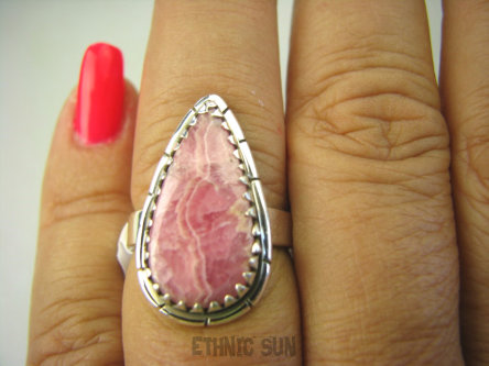 bpe8191 Śliczna Pastelowa KROPLA delikatny Pierścień Różowy RODOCHROZYT - kamień miłości r.15 Srebro 925 #
