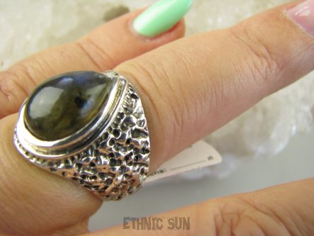 bpe9065 Egzotyczny Pierścień Pierścionek Labradoryt Spektrolit kamień Zorzy Polarnej r.16 zdobiona obrączka Srebro 925 #
