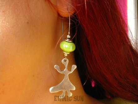 ake913 Śliczne ART DŁUGIE 8 cm LEKKIE Kolczyki zielony CERAMIKA Metal ANTYALERGICZNY