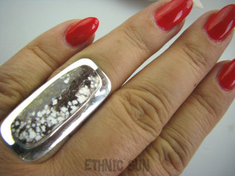 bpe4917 Niespotykany PIERŚCIEŃ Z JASPISEM - Cudna KOMPOZYCJA BRĄZU I BIELI !!! JASPIS BREKCJA r.18 Lśniące Srebro 925 #