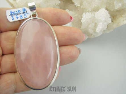 bwe3785 WIELKI 7.2 cm / 3.5 cm PASTELOWY GRUBAS 37 gramów !!!  Duży Przepiękny Wisior Zawieszka Kwarc Różowy - kamień mocnego serca Srebro 925 #