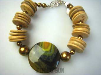 ab995 AFRYKAŃSKI WSCHÓD SŁOŃCA Etno Bransoleta KOKOS Perły AGAT Srebro