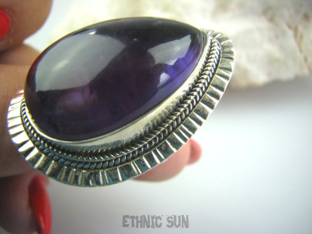 bpe4927 Kolos  3.9 cm 23 g Ogromny Pierścień z  niezwykłym OKAZEM  Ametystu  AMETYST Kamień Mądrości r.15 Srebro 925 (migrena bezsenność ) #