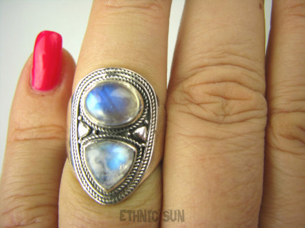 bpe6823 Biżuteria Egzotyczna !!! Delikatny Pierścień Przeświecający Kamień Księżycowy r.14/ r.15 Srebro 925 #