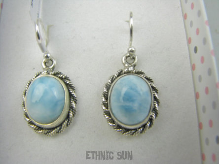 bke1246 Błękitne Obłoczki !!! Delikatne Lekkie Kolczyki z Larimarem Unikat Rzadki błękitny Larimar - kamień delfina Srebro 925