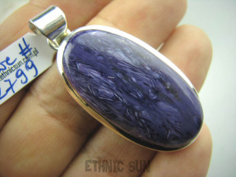 bwe2799 Długi 5,1 CM Drogocenny NIEZWYKŁY OKAZ !!!! WISIOR RZADKI Fioletowy CZAROIT z Syberii SYBERIA Srebro 925 #