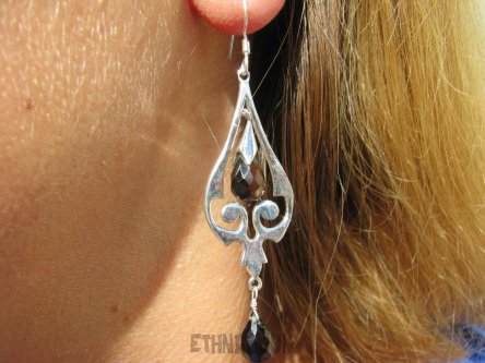 bkee793 Długie 7 cm, Lekkie CUDOWNE Kolczyki Kwarc Dymny - kamień antystresowy i uspokajający szlif briollette Srebro 925