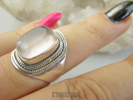 bpe9294 Delikatny Pierścionek Pierścień z różowym kwarcem KWARC RÓŻOWY - czakra Serca r.16 Srebro 925 #