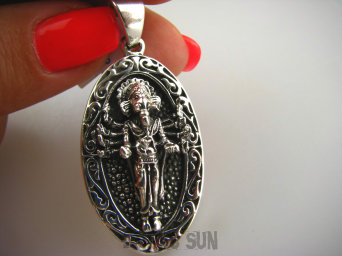 bwe1918 Trójwymiarowy Święty DUŻY 5 cm masywny 19 g AMULET GANESZ Ganesh - Bóg Obfitości, Powodzenia, Opiekun Dzieci CUDO Wisior cały ze Srebra SREBRO 925 #