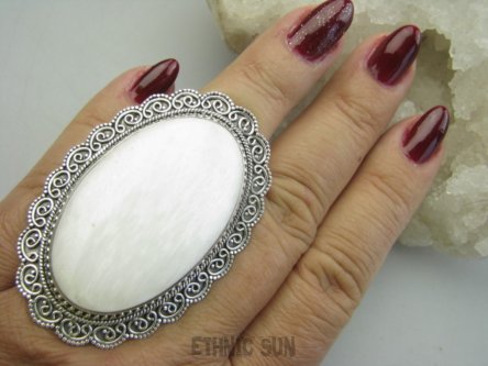 bpe9605 Tak piękne że szok !SKRZYDŁA ANIOŁA !!! Genialny GIGANT 30 g!! BOSSKO PIĘKNY Regulowany Pierścień Pierścionek SKOLECYT BIAŁY - wewnętrzny spokój r.16, r.17, r.18, r.19, r.20 Srebro 925 #