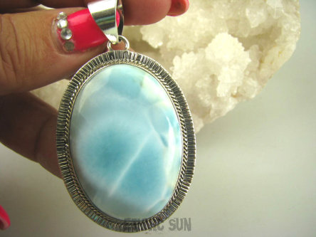 bwe2865 Niebiański Wisior naturalny rzadki DUŻY 6.4 cm 28 gramów kamień LARIMAR kamień ANIELSKI czakra gardła egzotyczne SREBRO 925 #