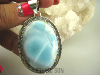 bwe2865 Niebiański Wisior naturalny rzadki DUŻY 6.4 cm 28 gramów kamień LARIMAR kamień ANIELSKI czakra gardła egzotyczne SREBRO 925 #