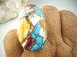 bpe9273 Wielobarwny Duży 19g Pierścień Pierścionek OSTRYGOWY TURKUS MIEDZIANY TOSTRYGA Muszla złota MIEDZ r.18 Srebro 925 # - 4