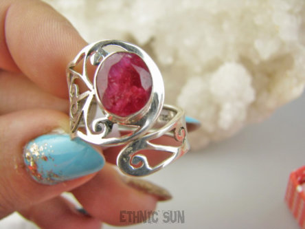 bpee4388 Rubinowy Artysta Ażurowy Regulowany Pierścień Pierścionek Rubin Indyjski Rubiny r.14, r.15, r.16 szeroka obrączka Srebro 925