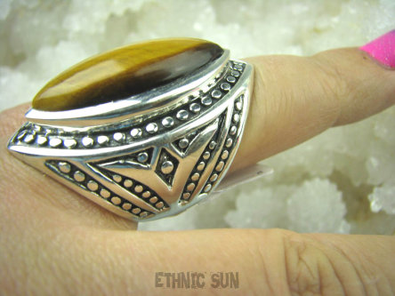 bpe5506 KOLOS DUŻY Pierścień Tygrysie Oko Wspomaga Oczy Astma Krążenie i TRAWIENIE r.18/ r.19 Srebro 925 #