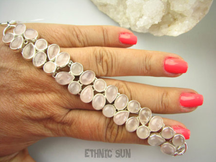 bb3764 Szeroka DWURZĘDOWA Duża 38 gramów !!! WSPANIAŁA Bransoleta Kwarc Różowy - kamień mocnego serca Srebro 925 #