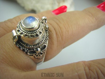 bpe5340 Bogato Zdobiony Delikatny Sekretnik UNIKAT !!! Otwierany Pierścień na zdjęcia lub marzenia Kamień Księżycowy r.19 Srebro 925 #