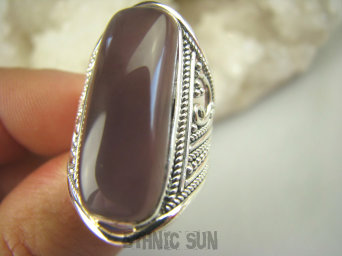 bpe6959 Długi Ażurowy Pierścień Fioletowo Brązowy Kamień Zagadka r.15 ażurowa obrączka Srebro 925 #