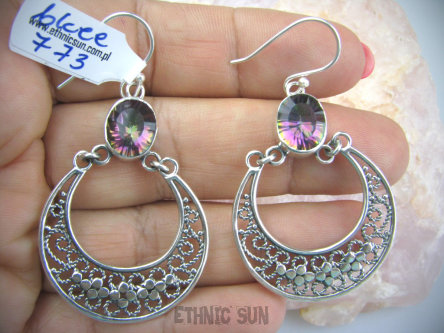 bkee773 Duże długie 5,7 cm szerokie Ażurowe Przepiękne orientalne Kolczyki MYSTIC TOPAZ Srebro 925 