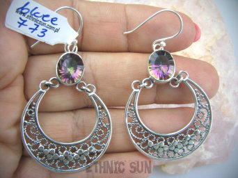 bkee773 Duże długie 5,7 cm szerokie Ażurowe Przepiękne orientalne Kolczyki MYSTIC TOPAZ Srebro 925 