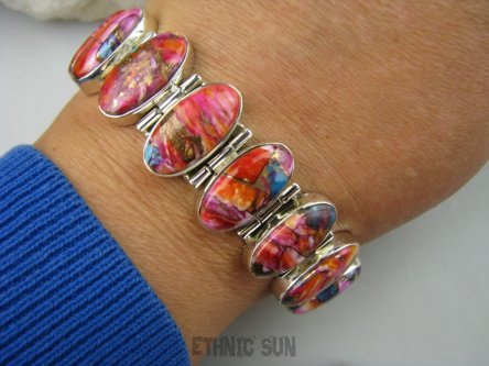 bb3907 BOSSKA Wielobarwna szeroka Duża 36G Bransoleta TURKUS OSTRYGOWY MIEDZIANY 9 sztuk Turkus OSTRYGA Muszla złota MIEDZ lśniące Srebro 925 #