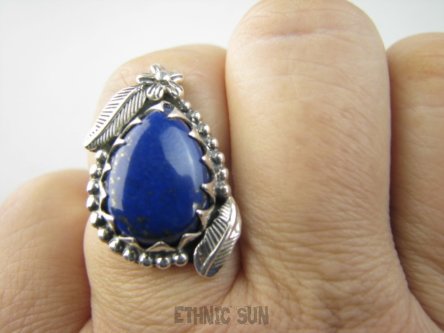 bpe9447 Czarodziejsko Piękny !!! Orientalny Pierścień Pierścionek królewski Lapis Lazuli z Pirytem - strażnik prawdy i mądrości r.17 Srebro 925 #