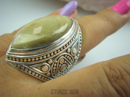 bpe4968 Cudo JASPIS Wielki OKAZ 20 gramów !!! WIELKI Pierścień kojący Jaspis - uspokaja duszę r.21 szeroka obrączka Srebro 925 #