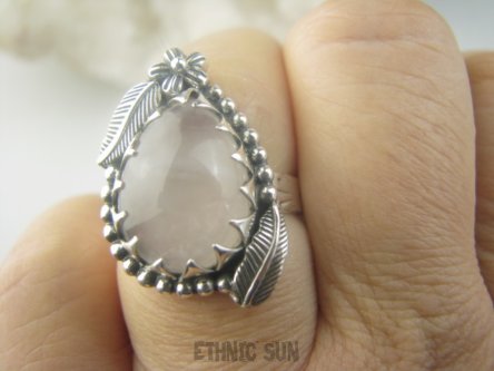 bpe9457 Czarodziejsko Piękny Orientalny Pierścień Pierścionek Kwarc Różowy - kamień mocnego serca r.16 Srebro 925 #