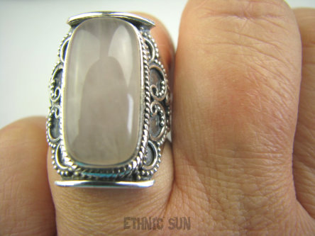 bpe4438 Biżuteria Egzotyczna !!!! Egzotyczny Pierścień KWARC Różowy Kamień mocnego SERCA r.18 Srebro 925 #