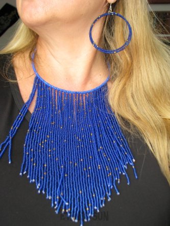 bn1624 Oryginalna Biżuteria Afrykańska  wykonywana przez prawdziwe Masajki  z TANZANII !!! Magiczny Unikalny Duży Naszyjnik z chabrowych Koralików Ręcznie Robiony przez Masajki z TANZANII