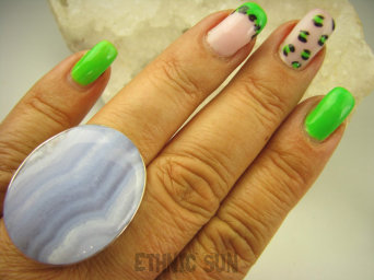 bpe7896 CUDO Duży Aż 19G CUDNY Pierścień KORONKOWY Niebieski AGAT BLUE LACE kamień spokoju STRES, CHOROBY OCZU, USZU UKOJENIE DUSZY regulowany r.18, r.19, r.20, r.21, r.22 lśniące Srebro 925 #