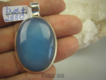 bwe2880 BŁĘKITNE NIEBO !!! Klasyczny Wisior Duży OKAZ 5 cm i 15 gramów !!!! KOJĄCY Chalcedon Tarczyca (czakra gardła) SREBRO 925 #