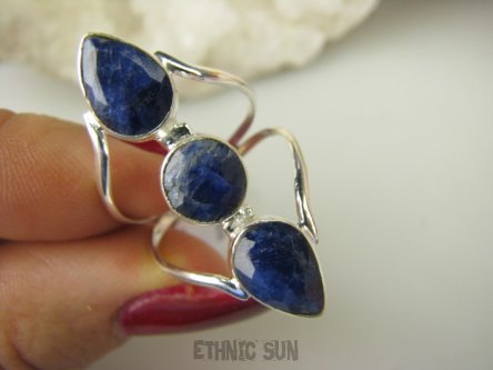 bpee3922 Długi 3.4 cm Finezyjny delikatny Ażurowy Pierścień podwójna obrączka Szafir Indyjski Szafiry r.17 Srebro 925