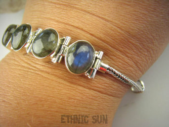 bb2744 Szaro- niebieska wygodna delikatna Bransoleta Labradoryt Spektrolit - kamień Zorzy Polarnej Srebro 925 #