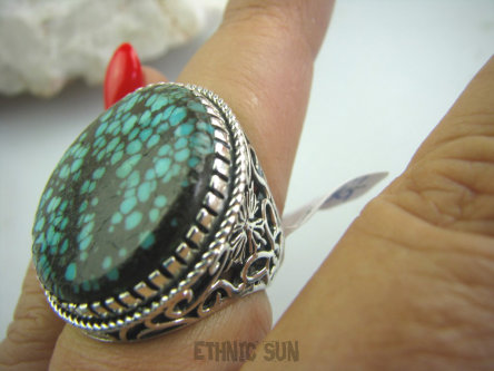 bpe4905 TURKUS W ORANŻERII !!!! Niezwykła obrączka Duży Pierścień Naturalny TURKUS r.15 Srebro 925 #